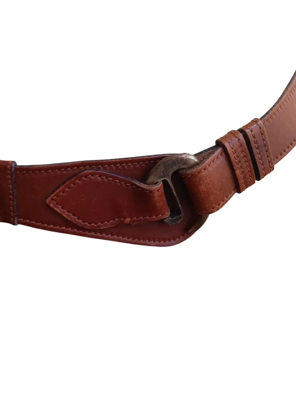 Large Vintage Hip Belt Brown Leather Hook Brass Buckle 1970's Boho Hippy 35W